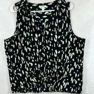 Nine West Women’s Top Size XL Black and White Tie Front 100% Polyester